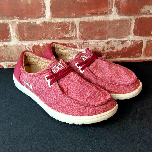 Hey Dude Girls Loafers Size 5 Wendy Sox Micro Red - Picture 1 of 7